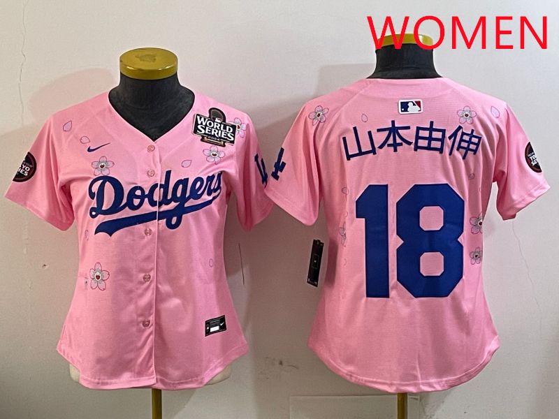 Women Los Angeles Dodgers 18 Yamamoto Pink Sakura Edition 2025 Nike MLB Jersey style 3